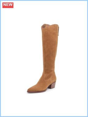 Waterproof Suede Knee High Rain Boots Block Heel Calf High